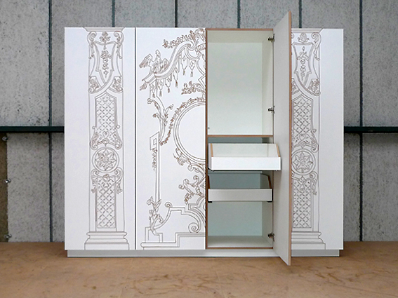 barockschrank, kleiderschrank, barogg, schrank mit schubladen, superform wetzikon, barockrelief, daniel hotz, michale sax, schreinerhandwerk wetzikon